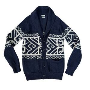 Penny Stock Bonfire Penny Navy And White Shawl Collar Cardigan Wool Alpaca S